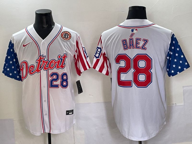 Men Detroit Tigers 28 Baez White National Flags 2025 Nike MLB Jersey style 7